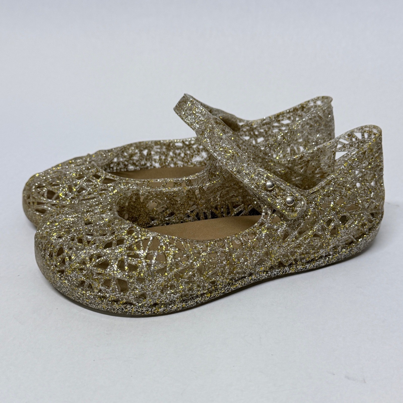 Mini Melissa x Campana Zig Zag Gold Glitter Jelly Mary Jane Flats Toddler Size 5