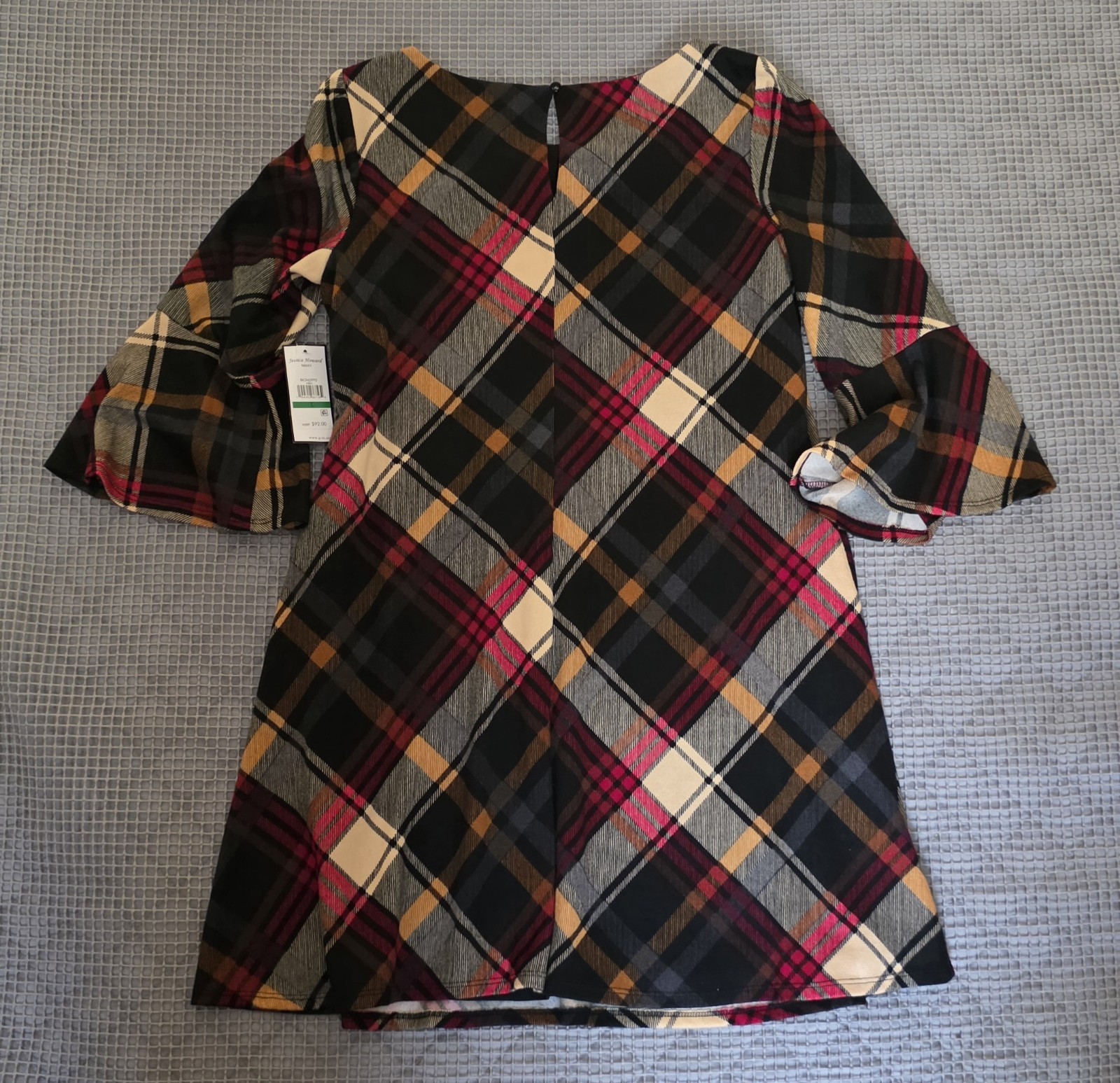 Jessica Howard NWT Women Multicolor plaid A-line dress bell sleeves Large