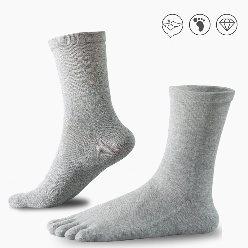 5Pack Men Athletic 100% Cotton Five Finger Toe Sport Solid Crew Ankle Socks 7-11
