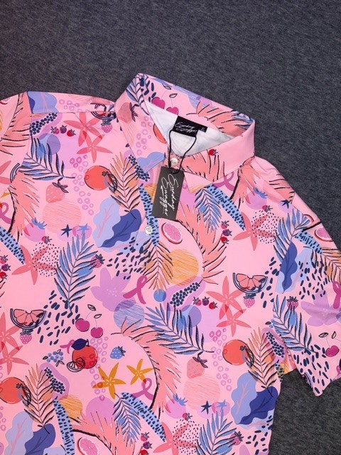 Sunday Swagger Mens Golf Polo Fighting Fruits Breast Cancer Awareness Pink
