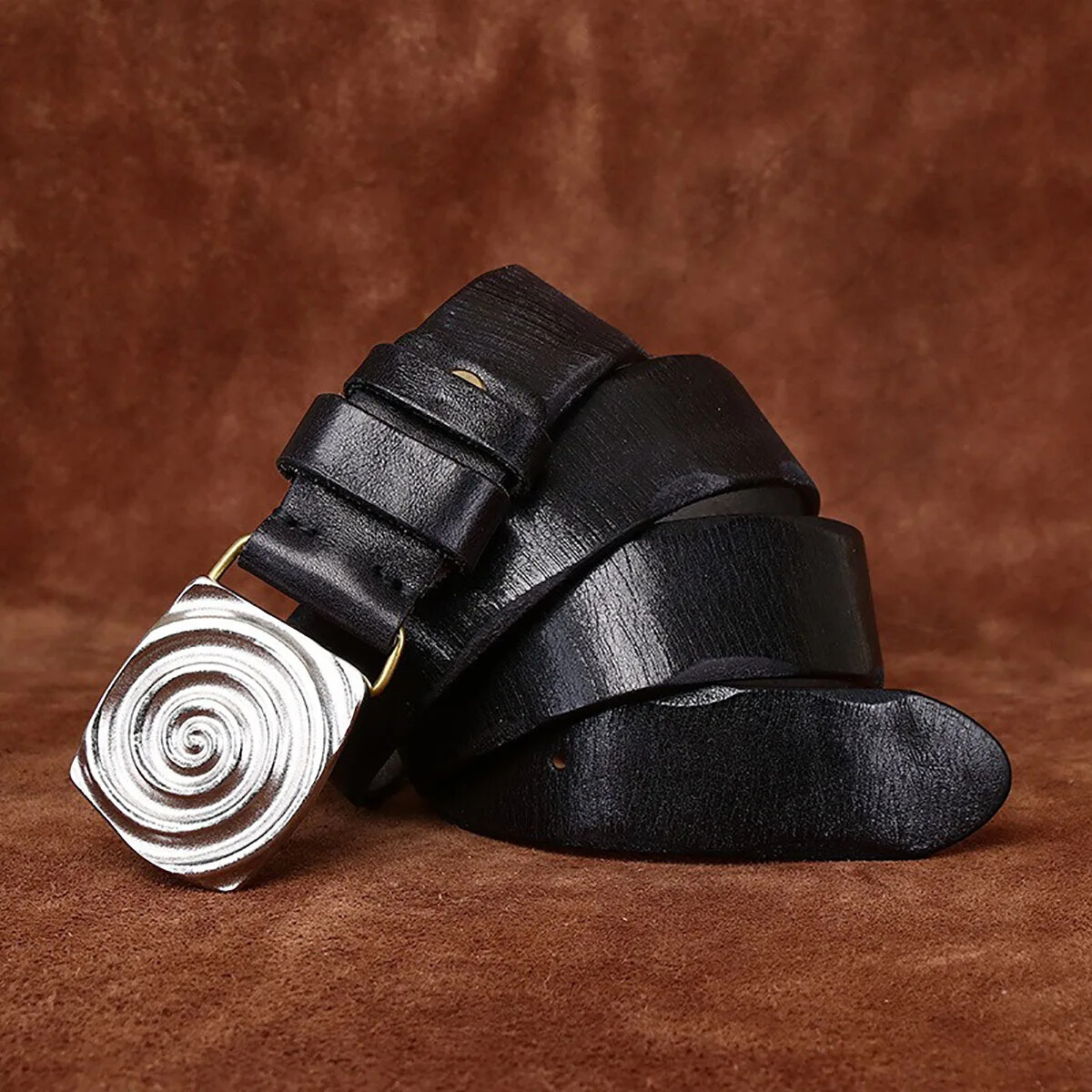 Retro Genuine Cowhide Leather Belt with 3.8cm Width Steel Buckle for Casual