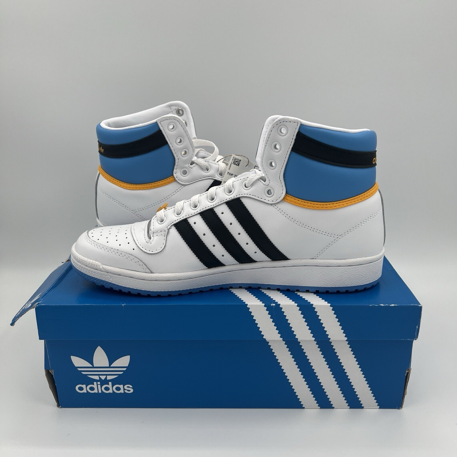 Adidas Originals Top Ten Hi FZ5887 White Blue Gold Mens US11 UK 10.5 Damaged Box