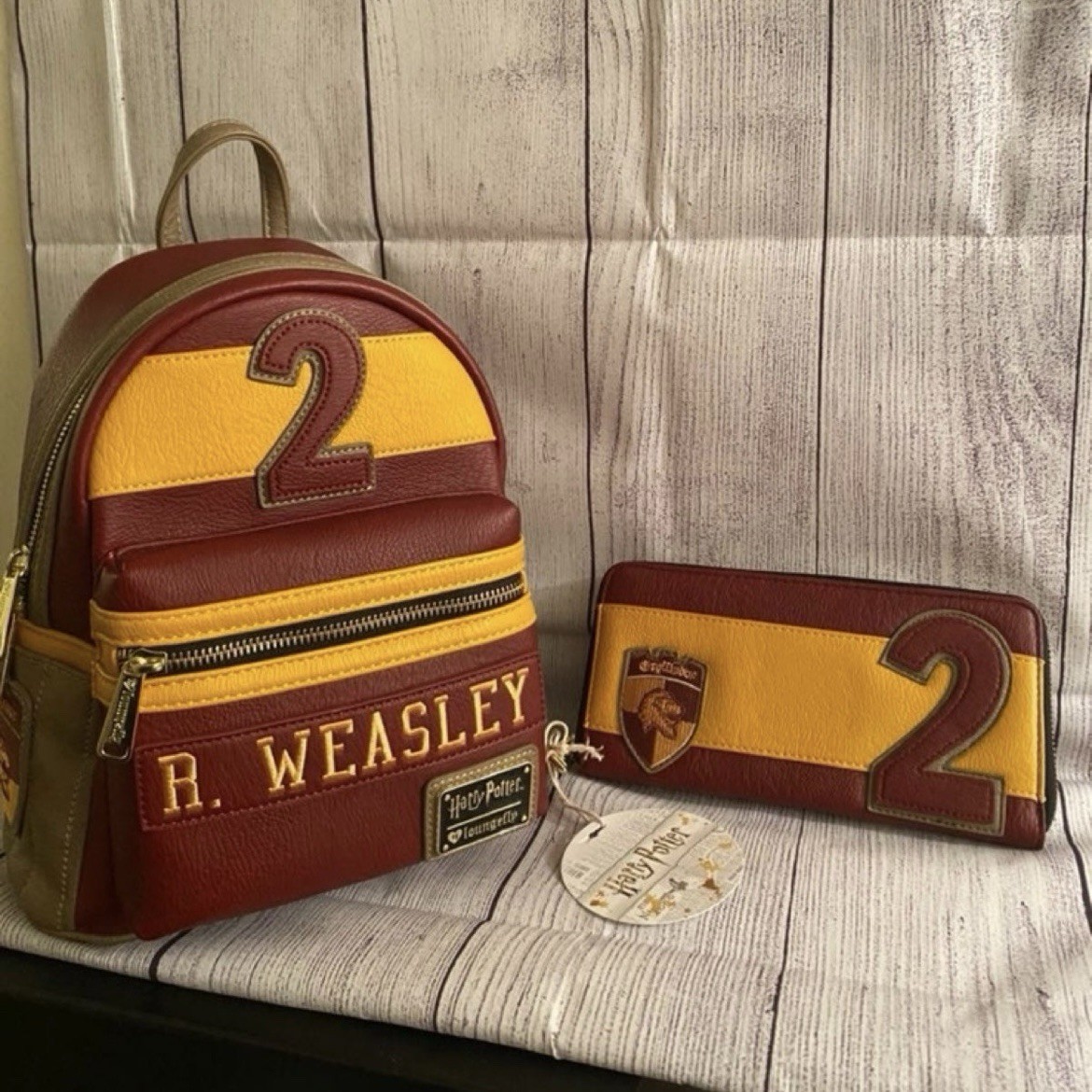 Loungefly Harry Potter Ron Weasley Quidditch backpack/Wallet Set RARE heartLOGO