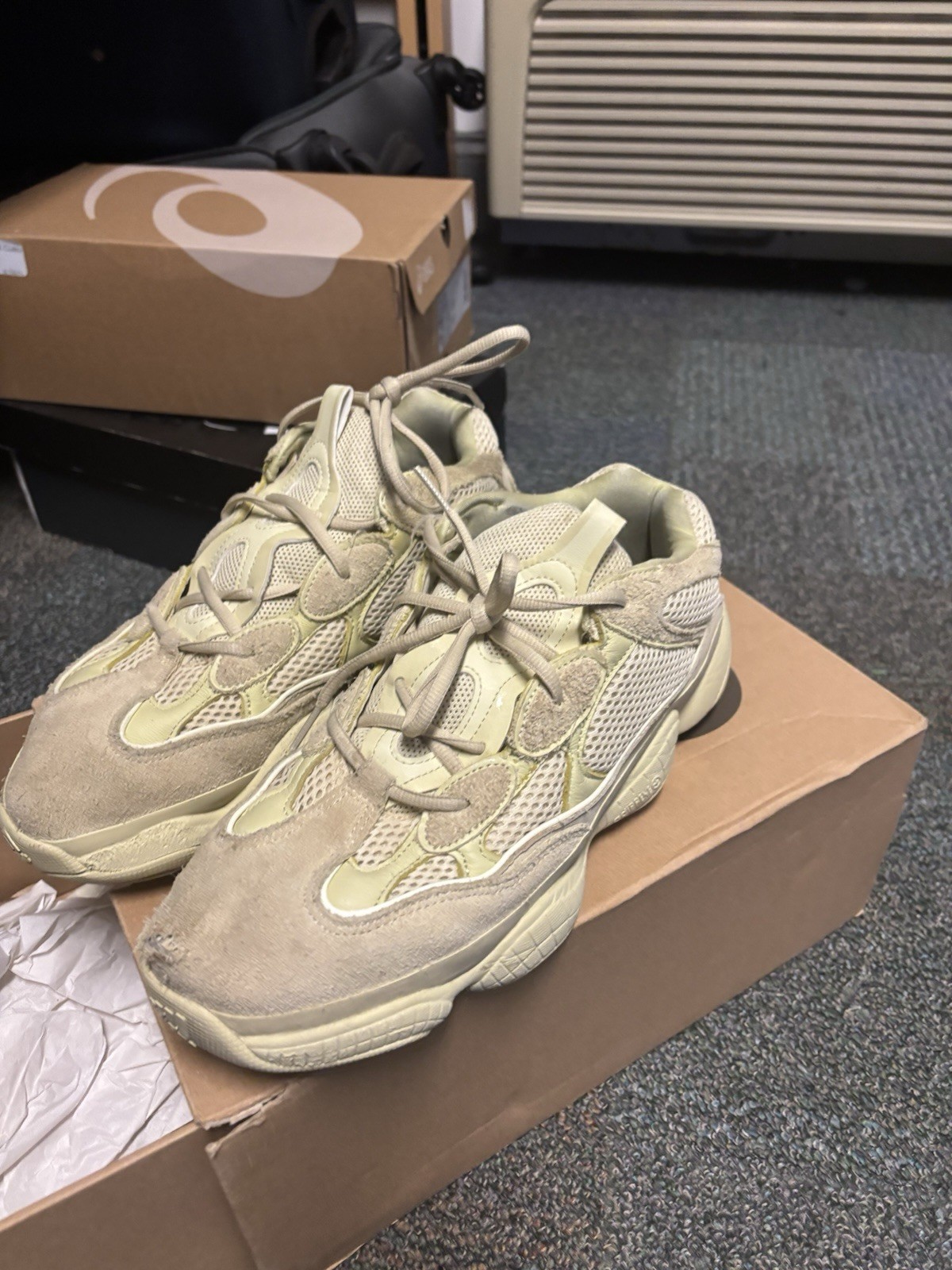 adidas Yeezy 500 Super Moon Yellow Beige Mesh Suede Men’s Athletic Sneaker