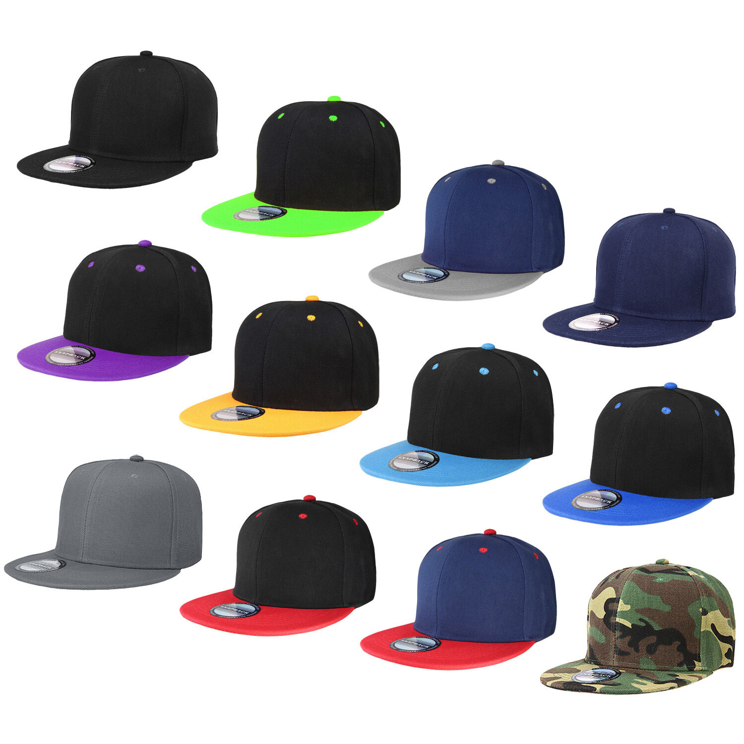 Wholesale lot 12 pcs Blank Snapback Hats Hip Hop Style Adjustable Size Flat Bill