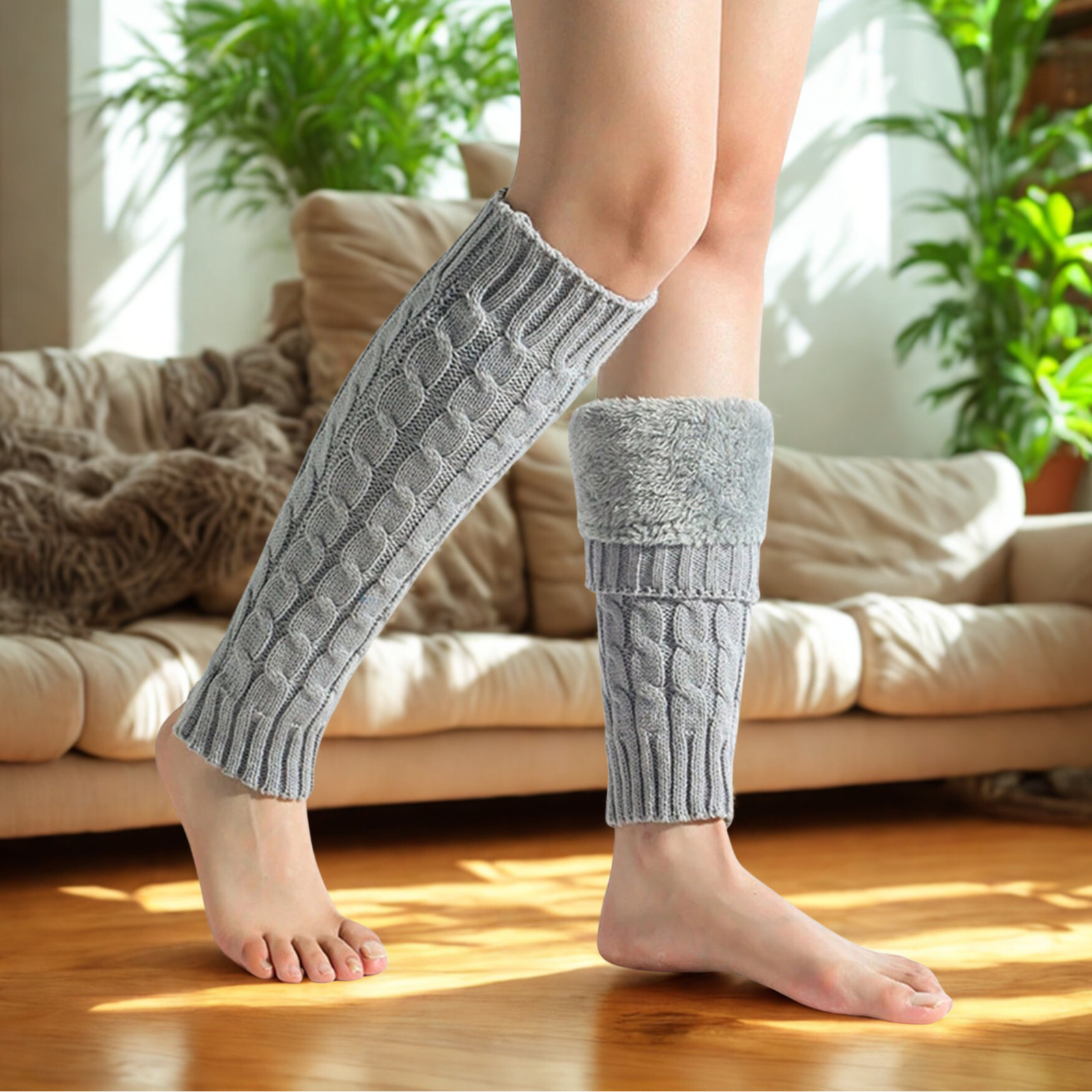 Women’s Knitted Woolen Leg Warmers Twists Socks Solid Crochet Winter Boot Sock