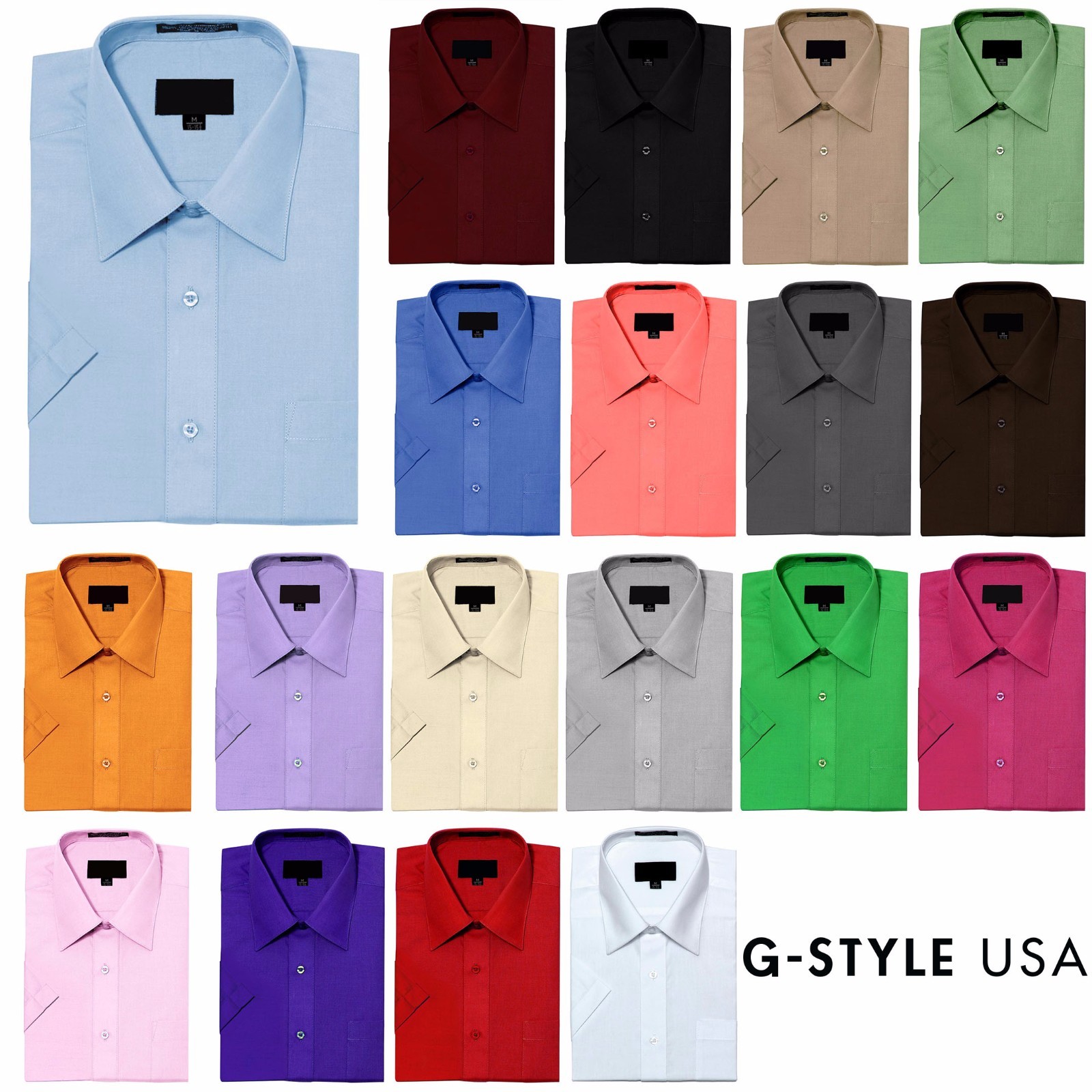 New Men’s Regular Fit Short Sleeve Solid Color Dress Shirts – 23 colors
