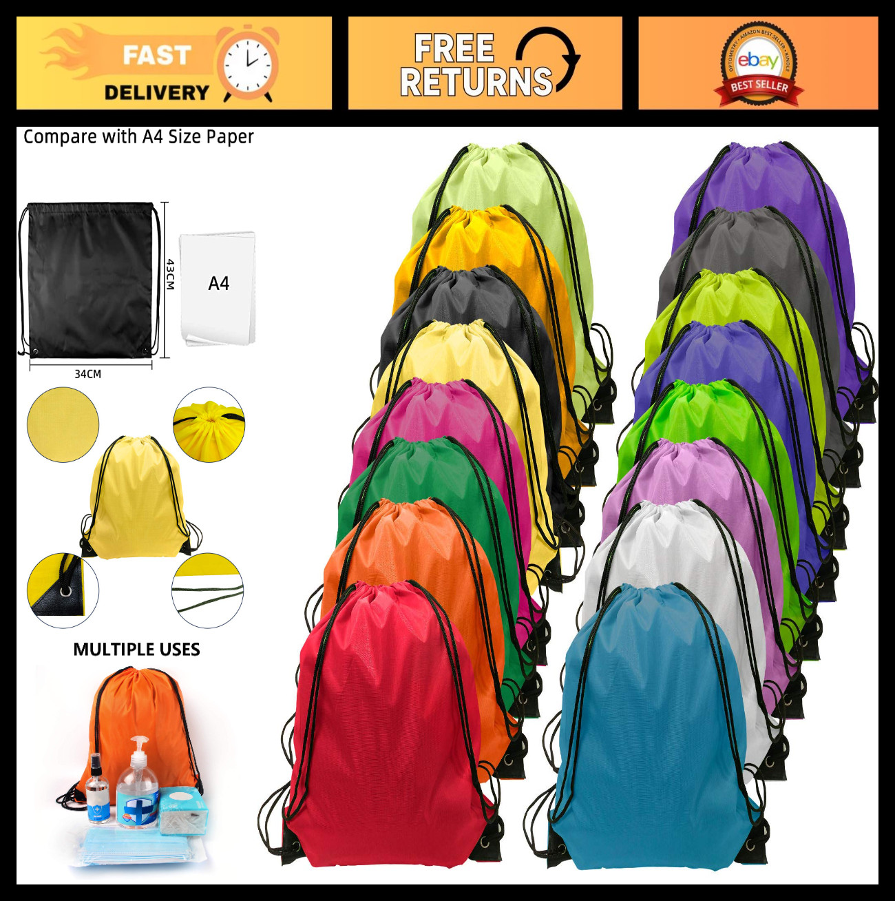 16Pcs Drawstring Backpack Bulk, Nylon Cinch Bags in 16 Colors, Lightweight & Dur