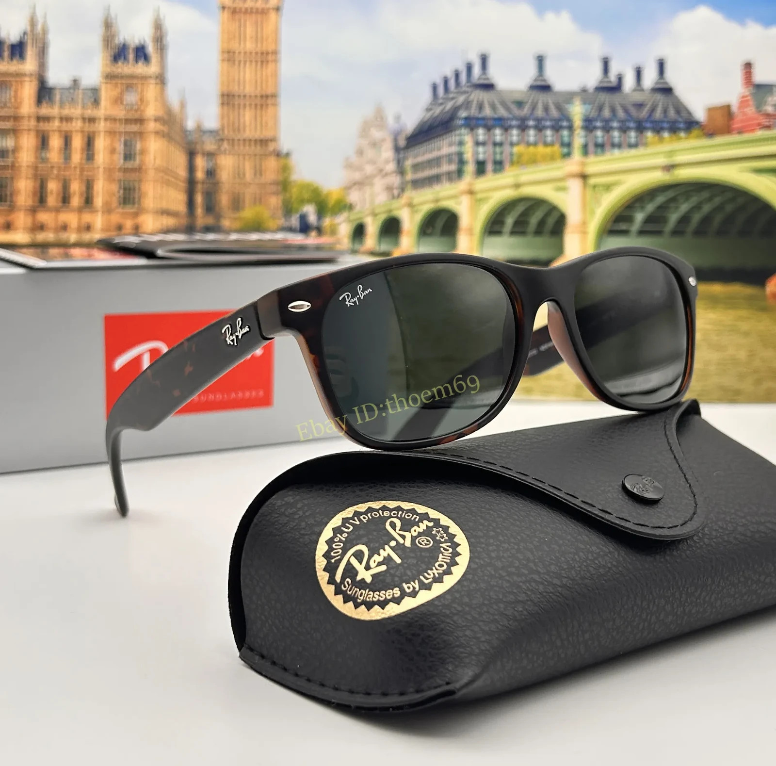 RAY-BAN NEW WAYFARER RB2132 865/B1 55MM SUNGLASSES Dark Grey LENS Matte Havana