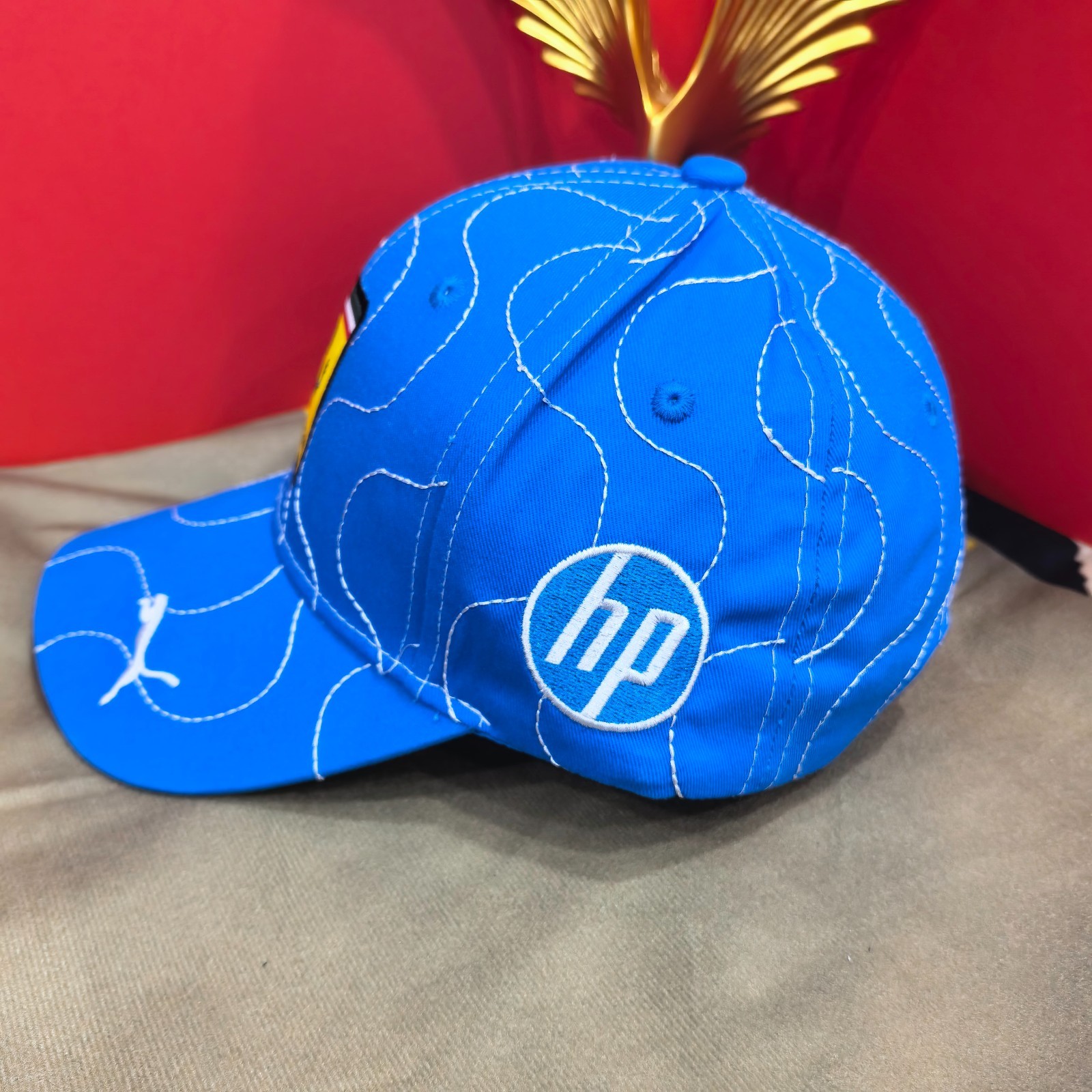 Ferrari Casual Blue Baseball Cap with White Stripes