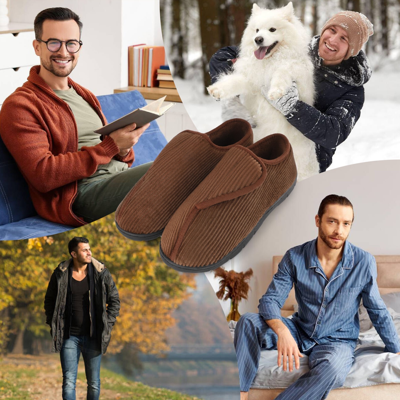 LARGERED Mens Diabetic Slippers Adjustable House Slipper Slip On House Shoes