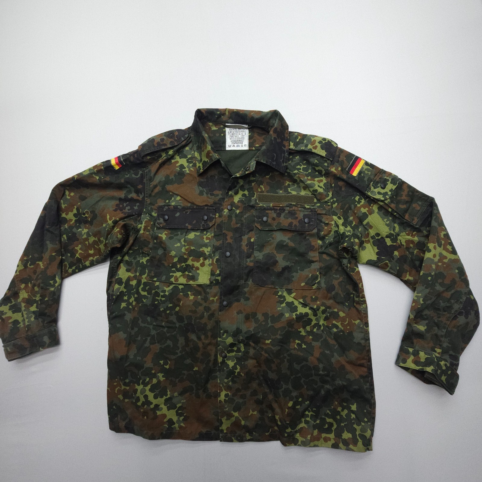 Vintage German Army Flecktarn Field Shirt Jacket Camo Army Military Mens Large