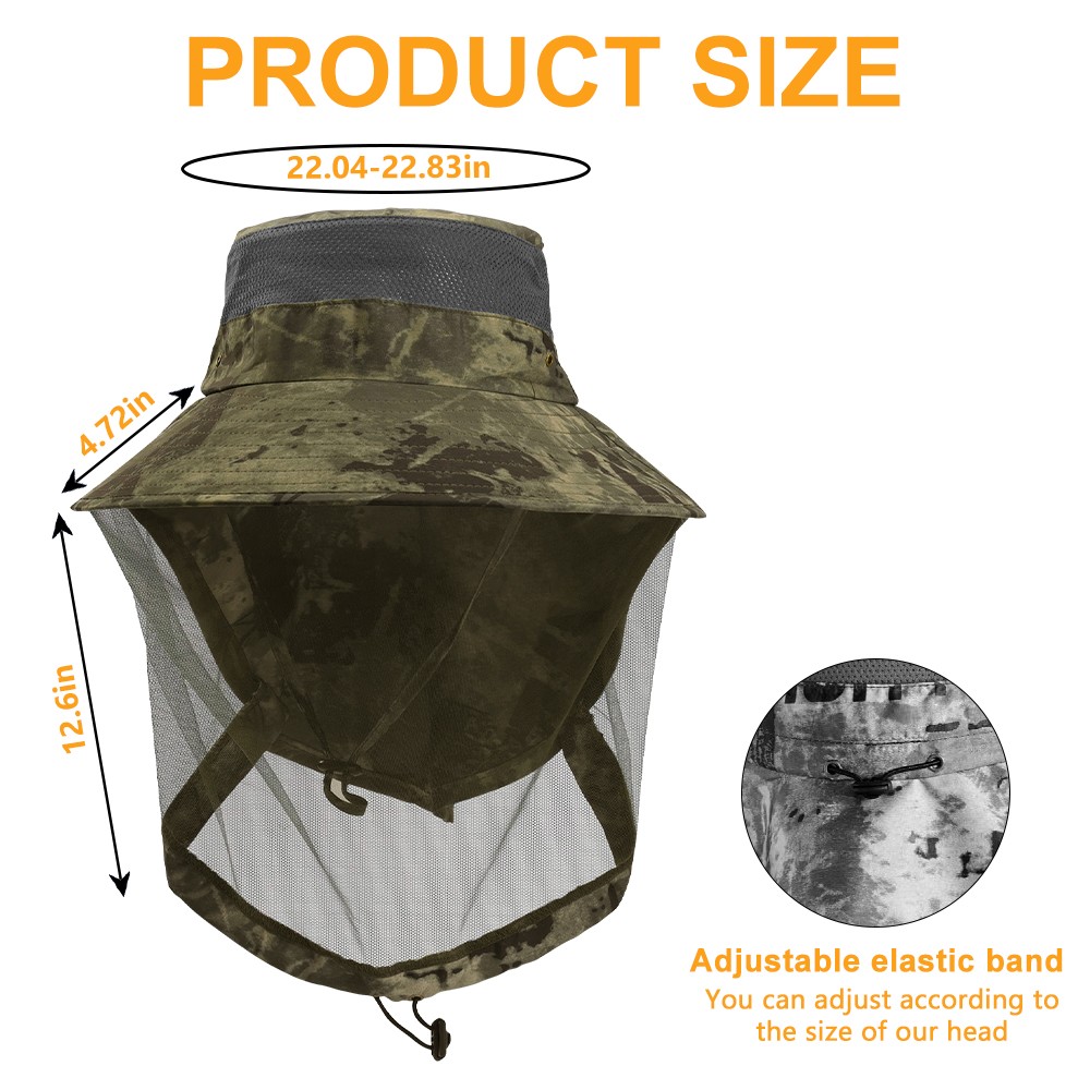 Outdoor Mosquito Sun Hat with Head Net & Neck Flap Wide Brim Cap UV Protection