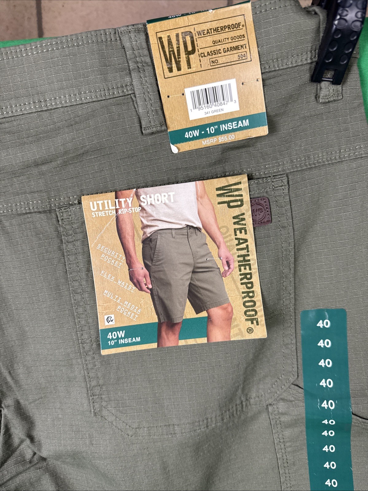WP Weatherproof Men’s Ripstop Utility Short Size 40 Green