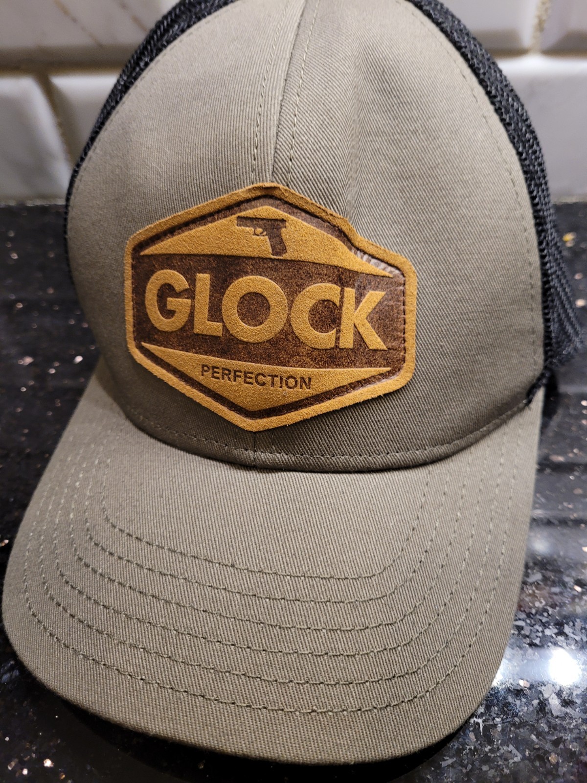 Glock Perfection Adjustable, Mesh Back, Leather Patch Baseball Hat- Green/Black