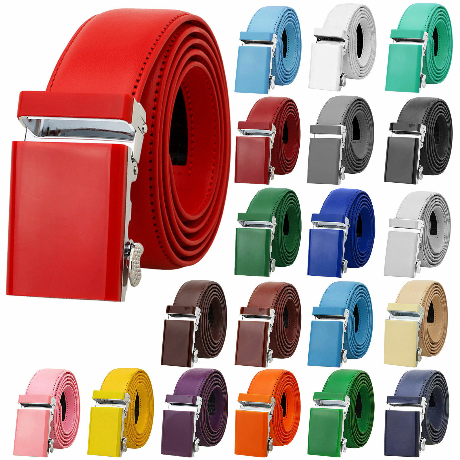 Falari Men Unisex Genuine Leather Ratchet Dress Belt Automatic Sliding Buckle