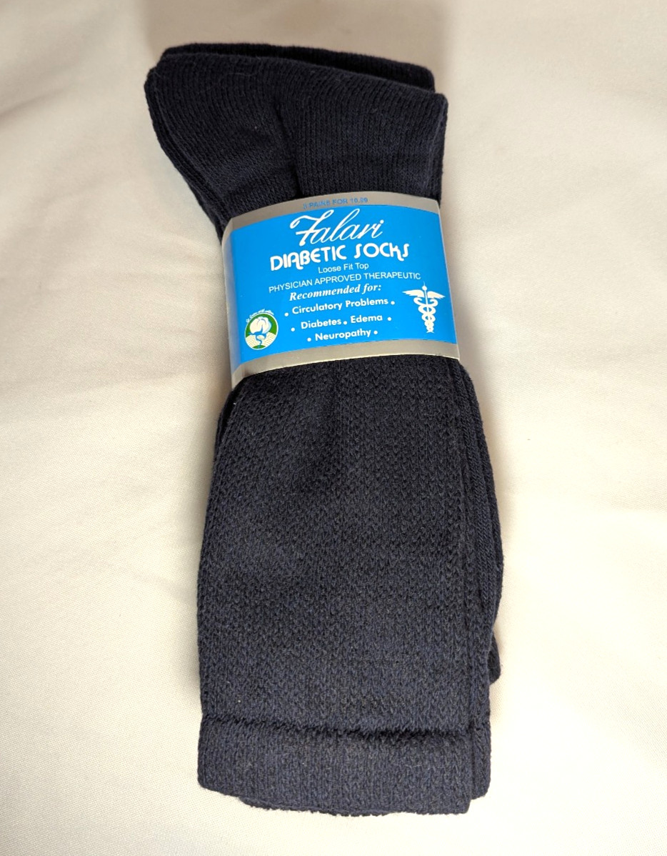 Falari Socks Mens 13-15 Black Diabetic Loose Fit Top 3 Pairs Therapeutic Medical