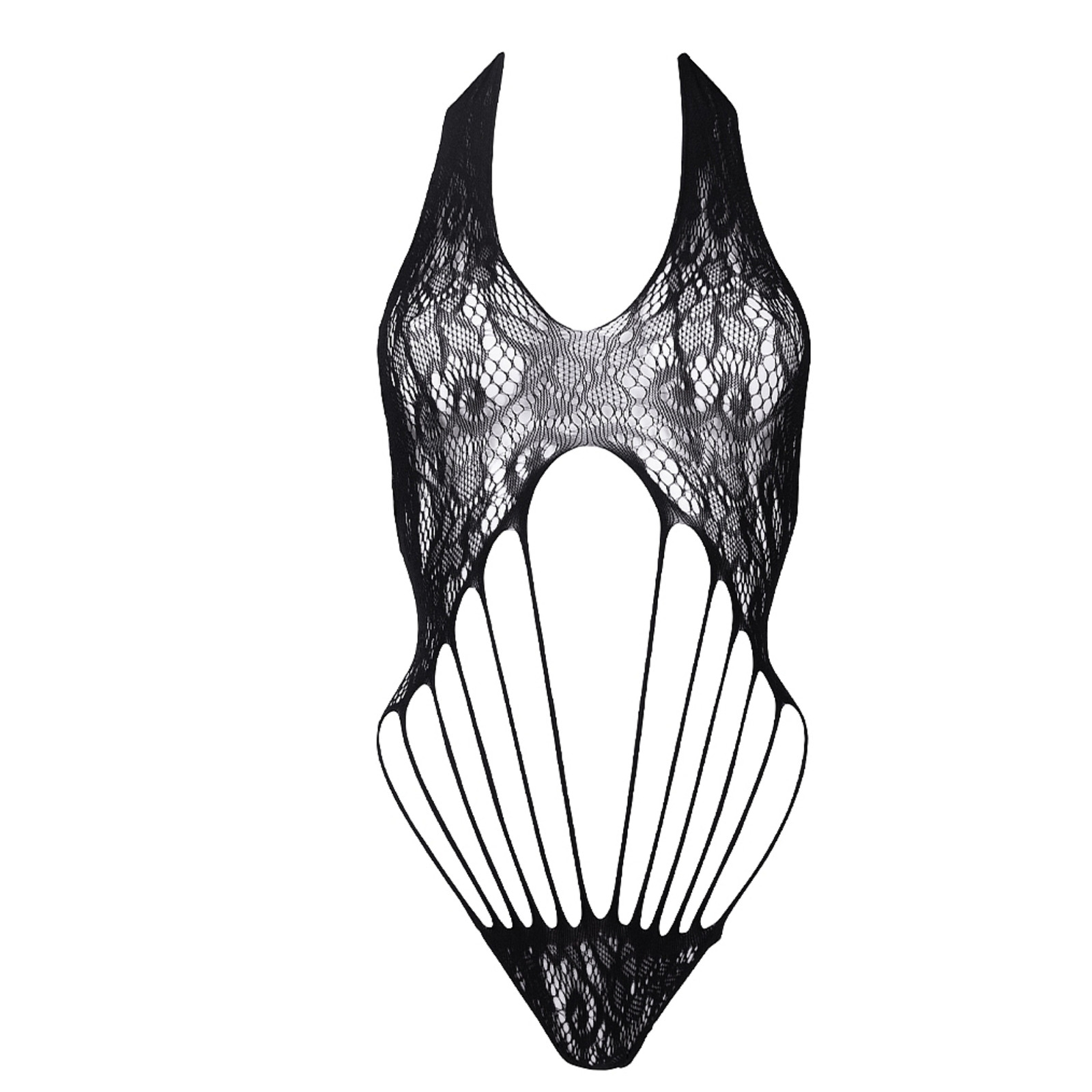 One Size Adjustable Strappy Lace Teddy Halter Neck Bodysuit Fishnet Lingerie
