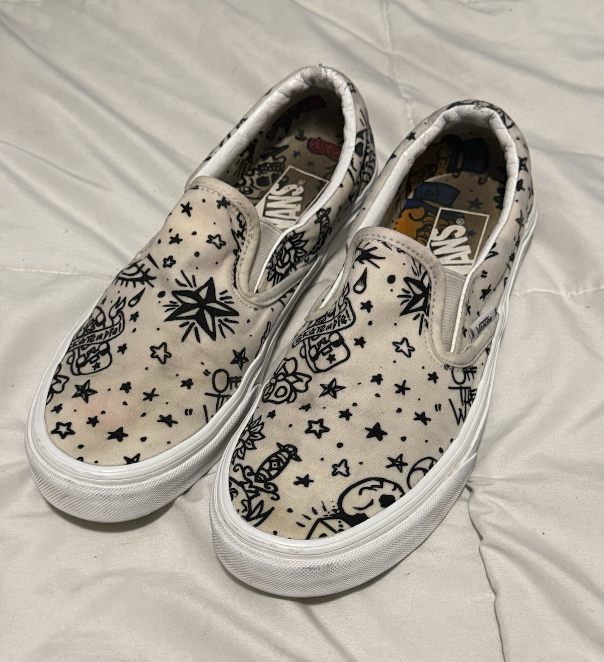 VANS Classic Slip-On Men’s Low Top Slip-On Sneakers Tattoo Print Canvas