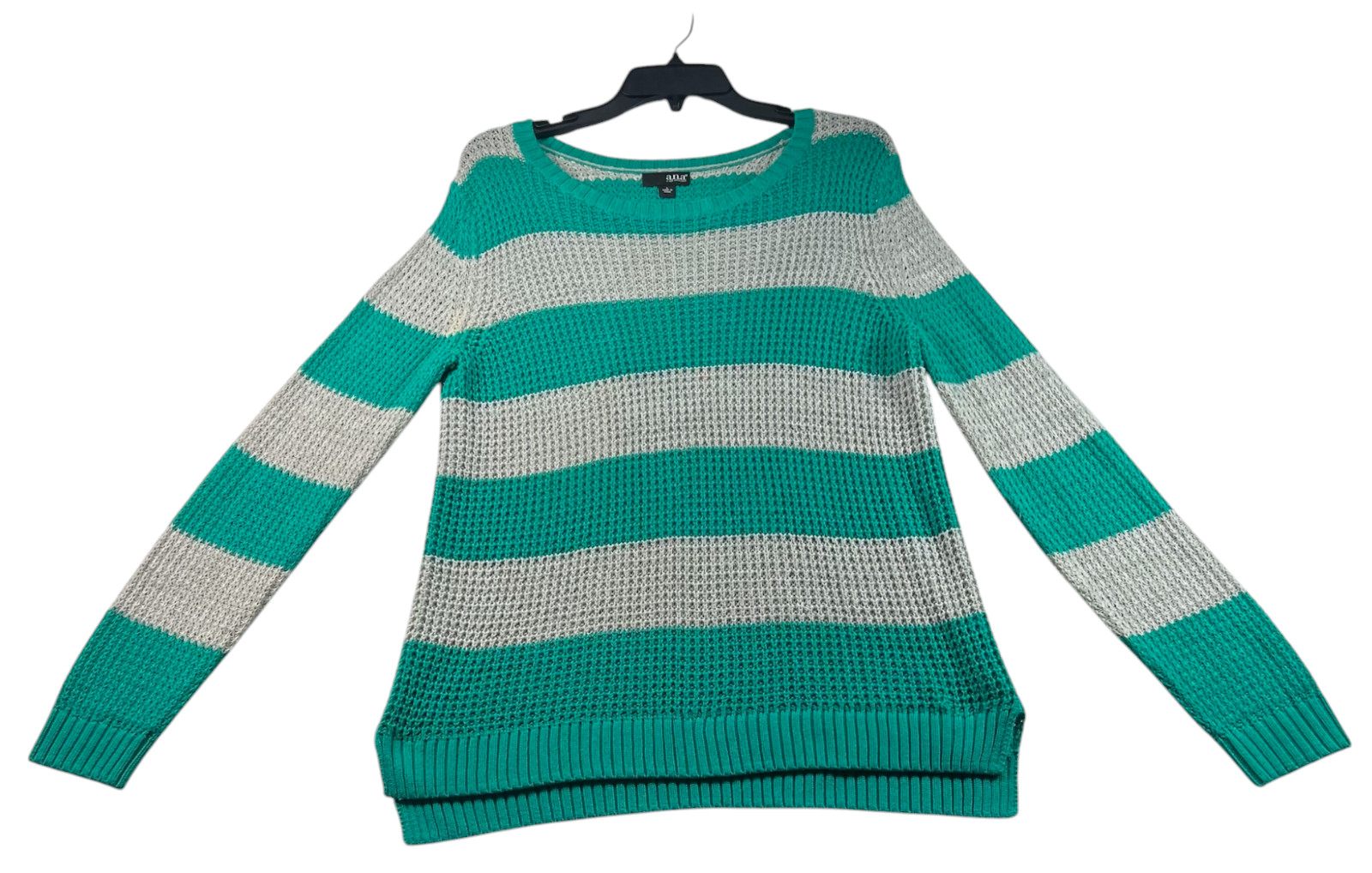 A.N.A Sweater Womens Size Large Green Gray Knit Long Sleeve