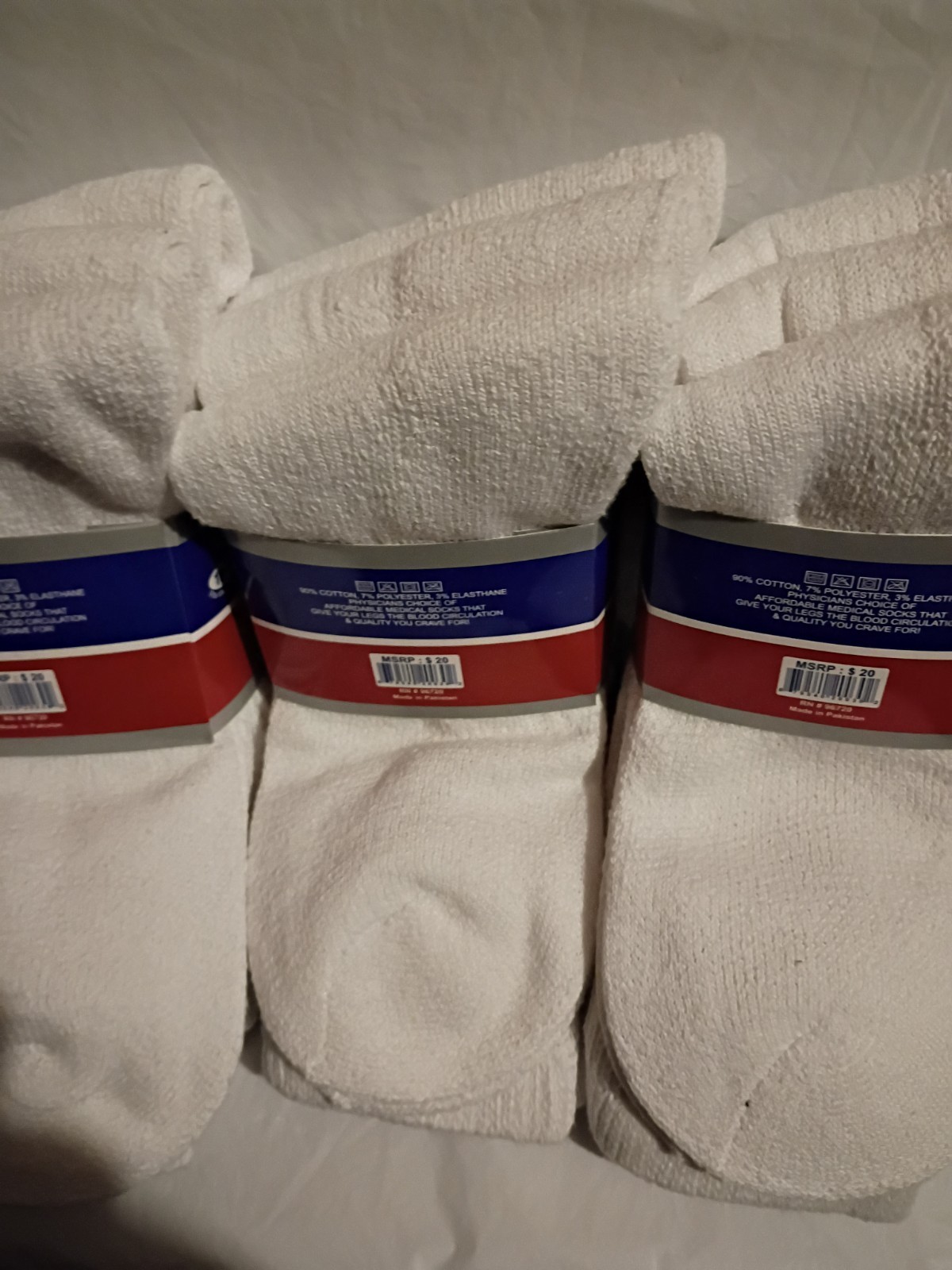 Rodex Crew Socks White Men’s Size 10-13 Cotton Blend Therapeutic 3pks