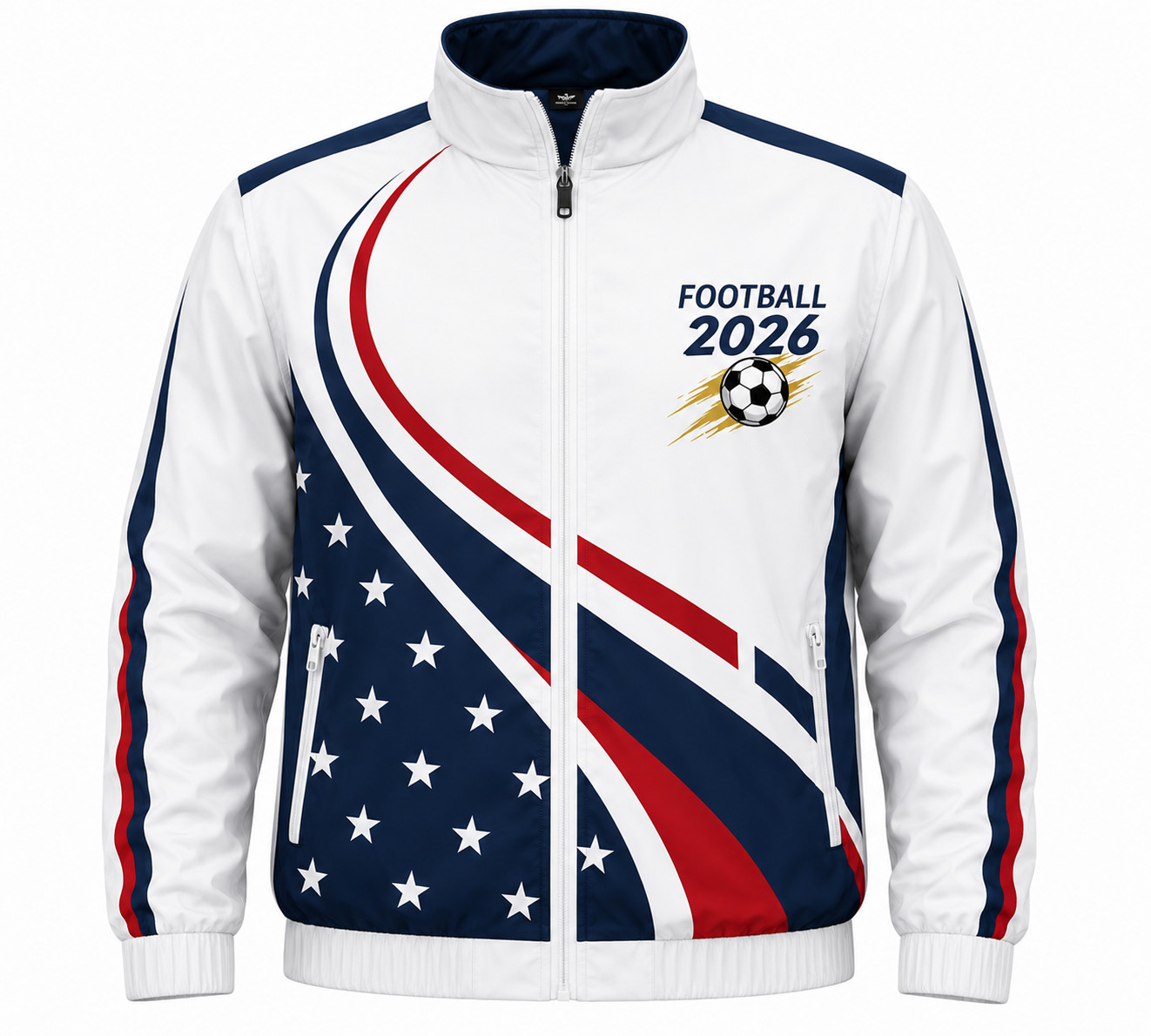 Men’s Biker Moto Football 2026 World Soccer Mega Event White Nylon Track Jacket