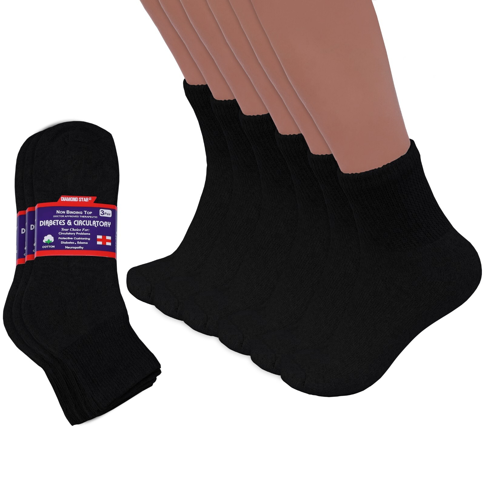 3-12 Pairs Men Circulatory Health Diabetic Ankle Socks Quarter 9-11 10-13 13-15