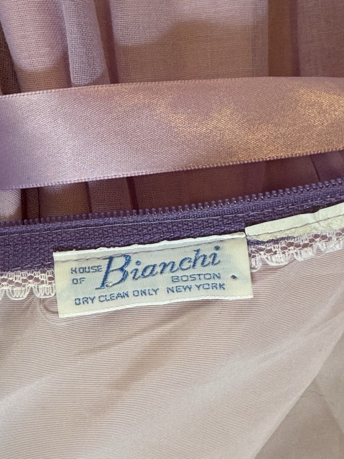 Vintage 70s House of Bianchi Lavender Chiffon Maxi Dress Lace Prom Gown Sz 6