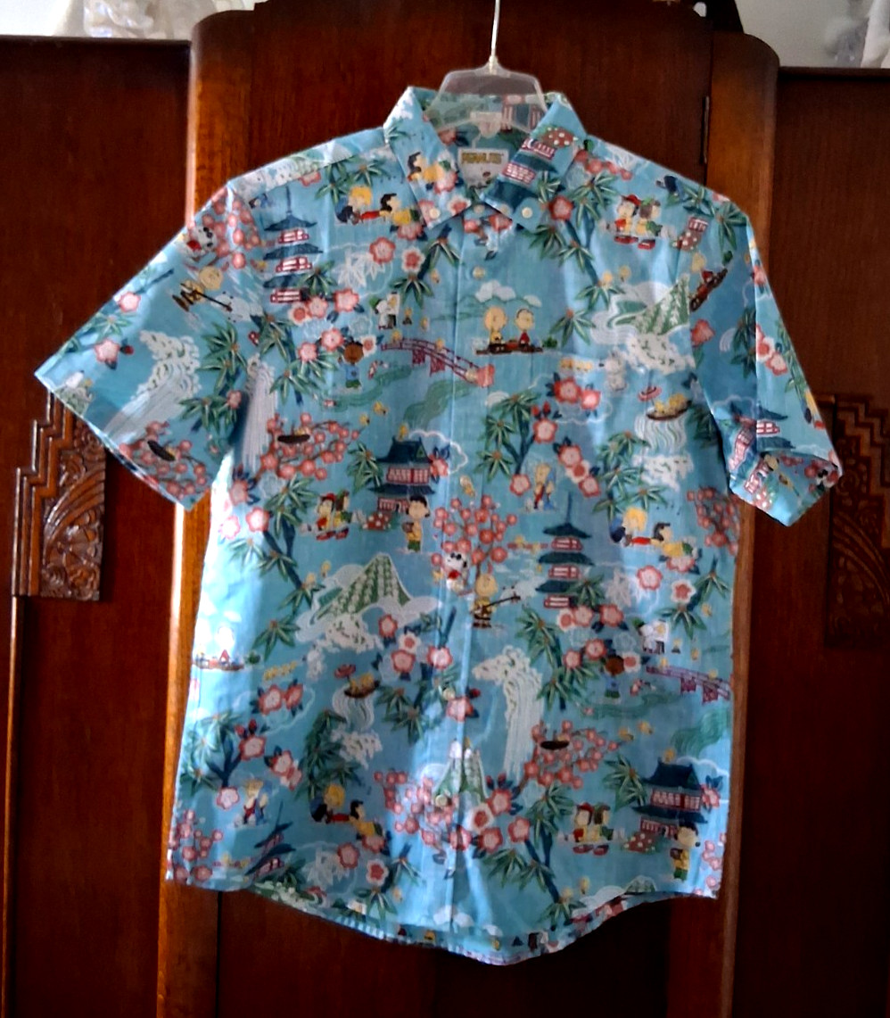 Reyn Spooner Men’s ” PEANUTS IN JAPAN” NWT TAILORED FIT Aqua Button Front Sizes