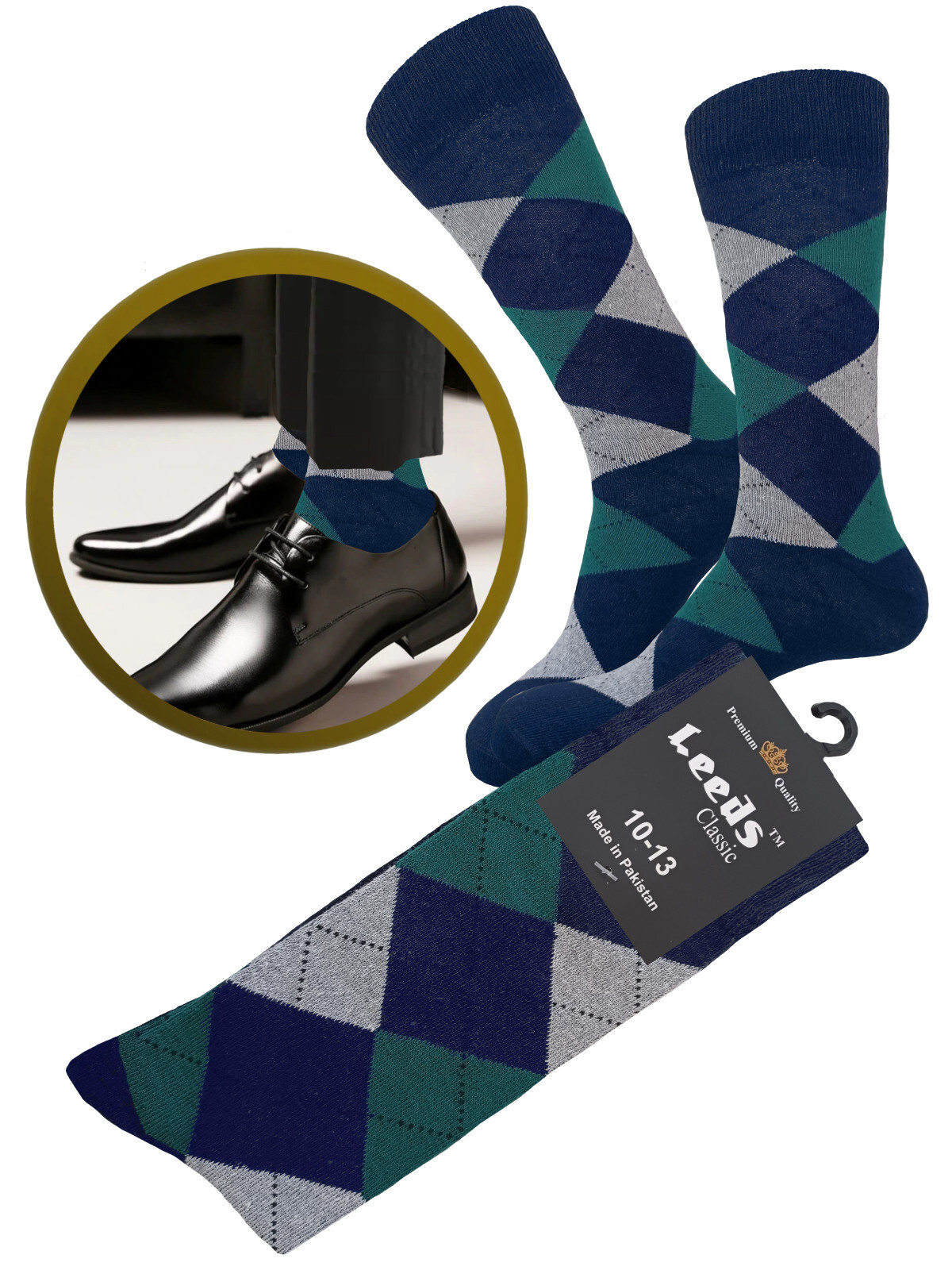 12-6-1 MEN’S DRESS SOCKS ARGYLE DIAMOND NATURAL COTTON MULTI COLOR SOCKS