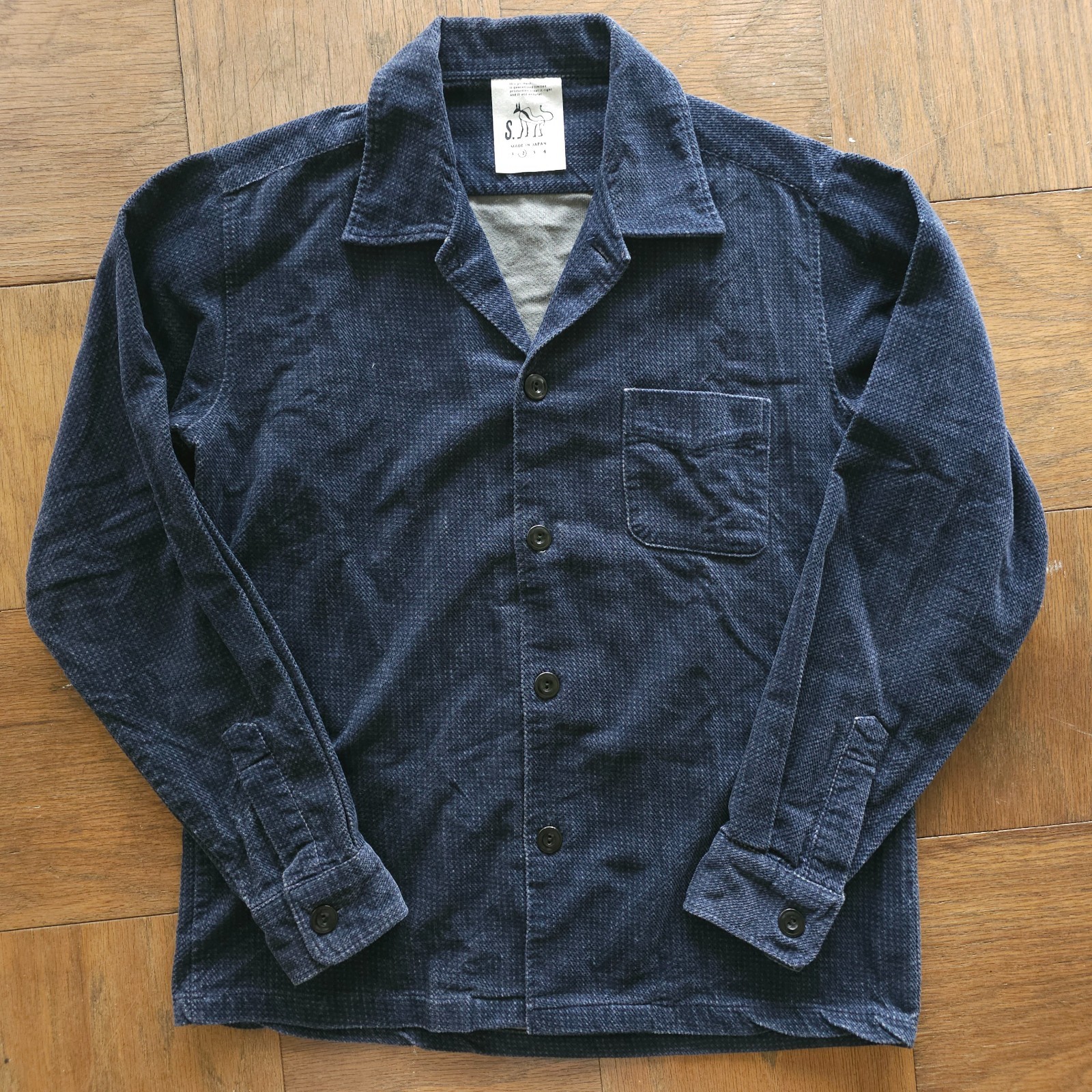 RARE S. Made in Japan Indigo Dye Chenille Corduroy Camp Collar Shirt 2 Medium