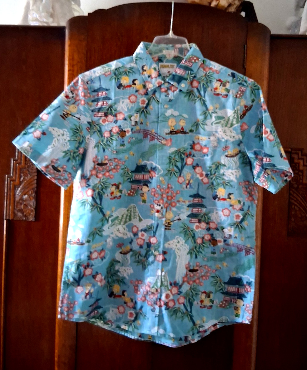 Reyn Spooner Men’s ” PEANUTS IN JAPAN” NWT TAILORED FIT Aqua Button Front Sizes