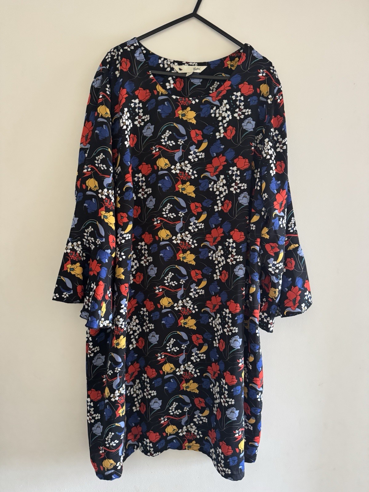Women’s Yumi black floral summer shift dress Size 20 Great Condition