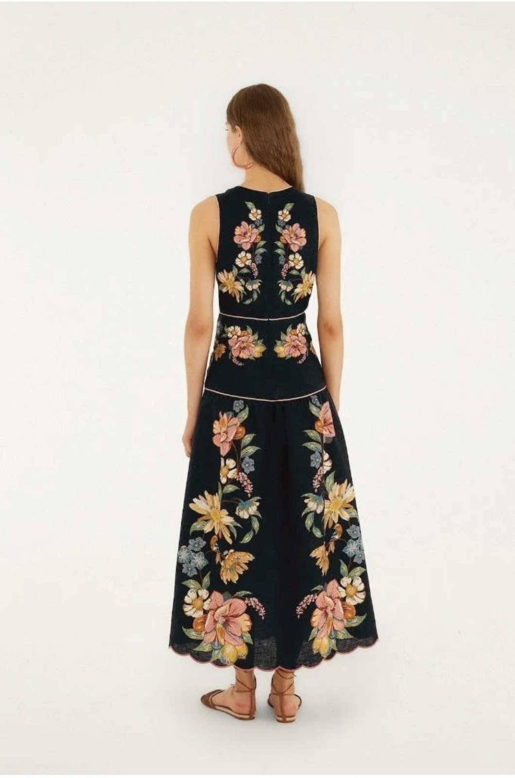 NWT AUTH FARM RIO Dark Blue Maira Floral Premium Linen Midi Dress Sz MEDIUM M