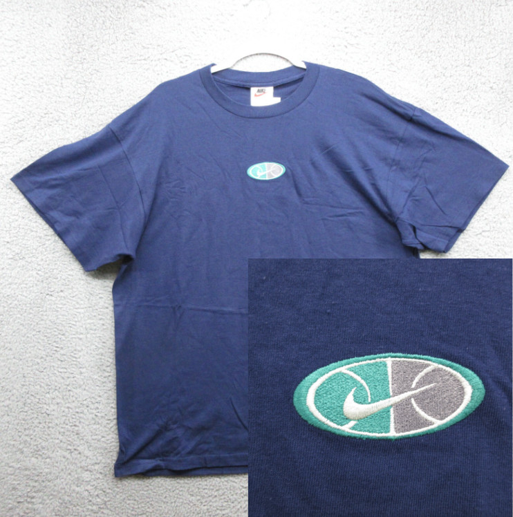 Nike Vintage Embroidered Center Swoosh Short Sleeve Shirt Mens L Blue 90’s #