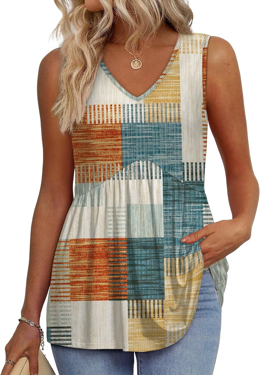 Womens Flowy Babydoll Tank Top Sleeveless V Neck Peplum Summer Casual Blouse