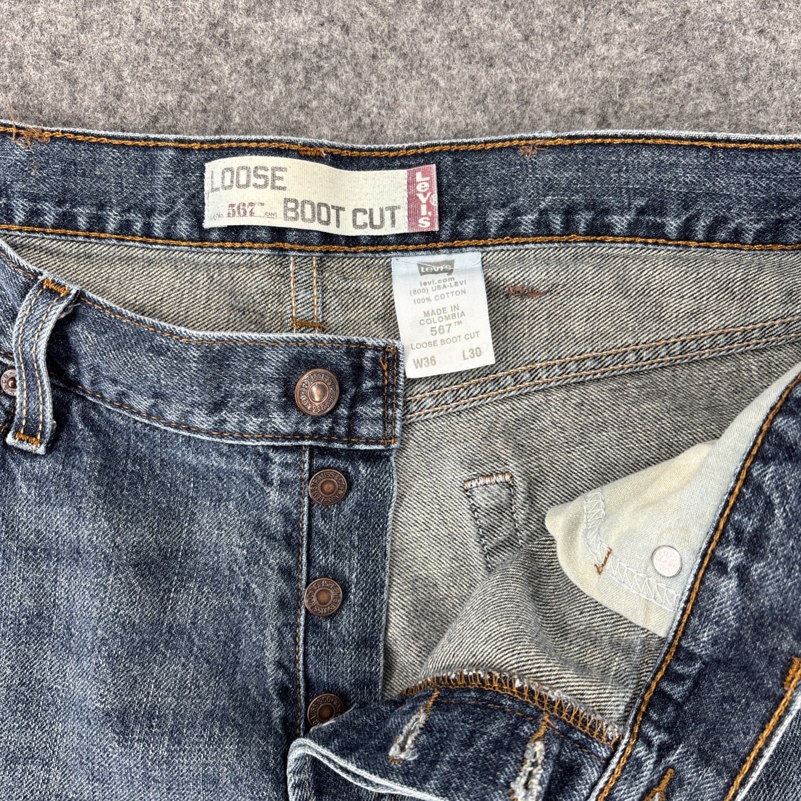 Levis’ Jeans Men’s 36 Loose Bootcut 567 Blue Vintage Button Fly 36×27