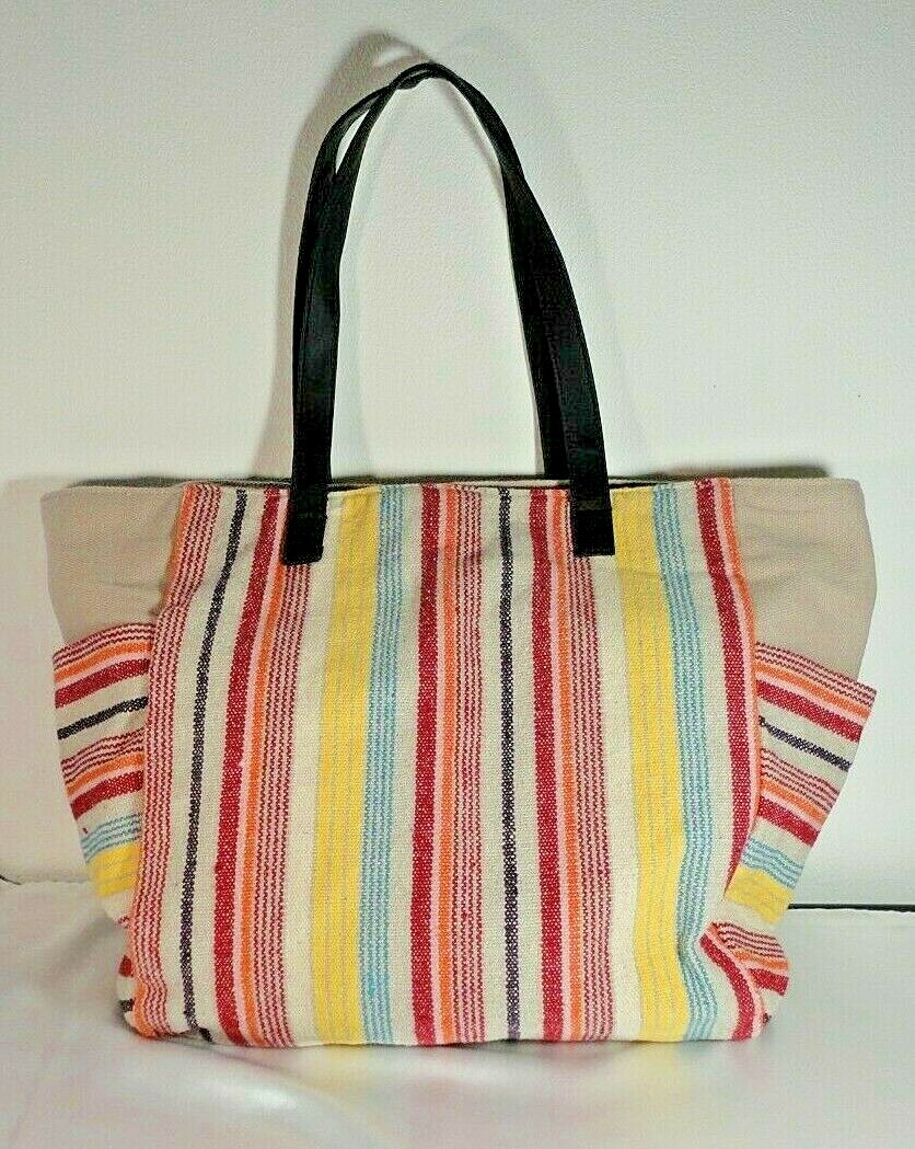 No Boundaries Caroline Multi Striped Boho Woven Cooler XL Tote Bag with Tassels