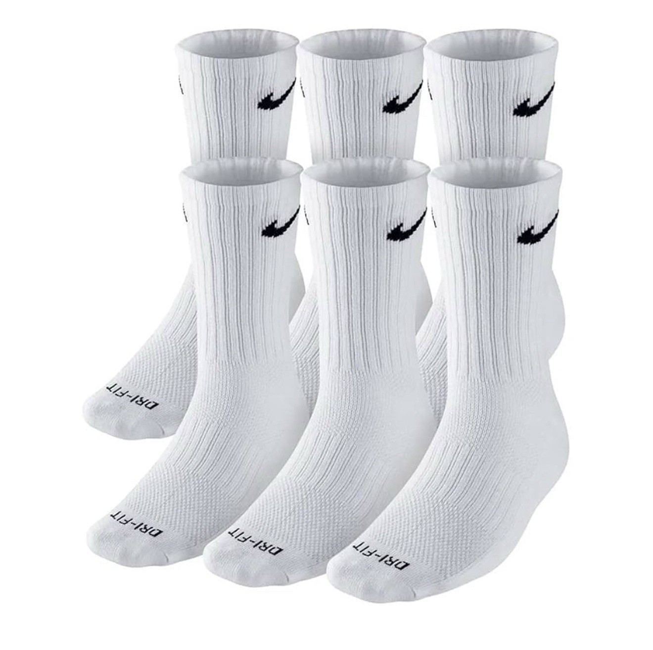 NIKE Dri-FIT Everyday Training 6-Pack Crew Socks Large (8-12) White
