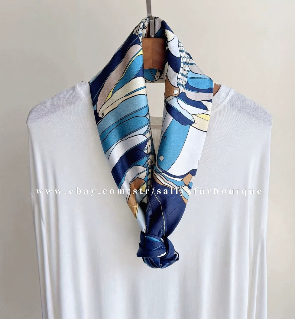 2026 Sallys 18 Momme Twill Silk Wrap Scarf Fly Horse Print Double Face Shawl 35″