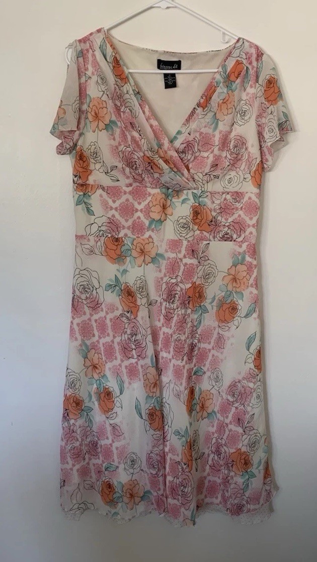 b.y.a.c.d.a. Women’s Pink Floral Chiffon Wrap Dress V-Neck Flutter Sleeve 14