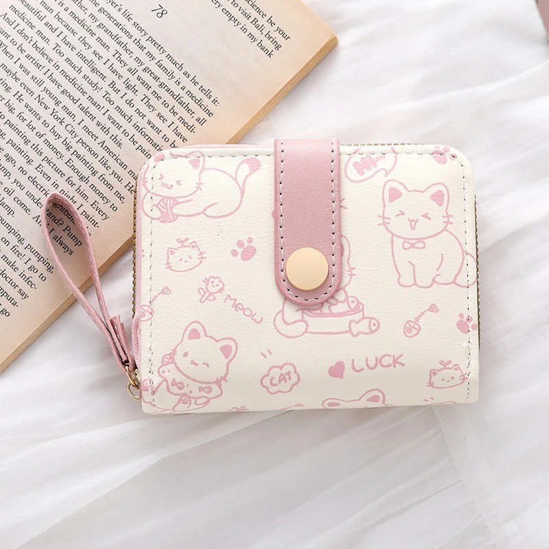 Cute Cat Wallet Women Card Holder Small Purse Zipper Coin Pocket