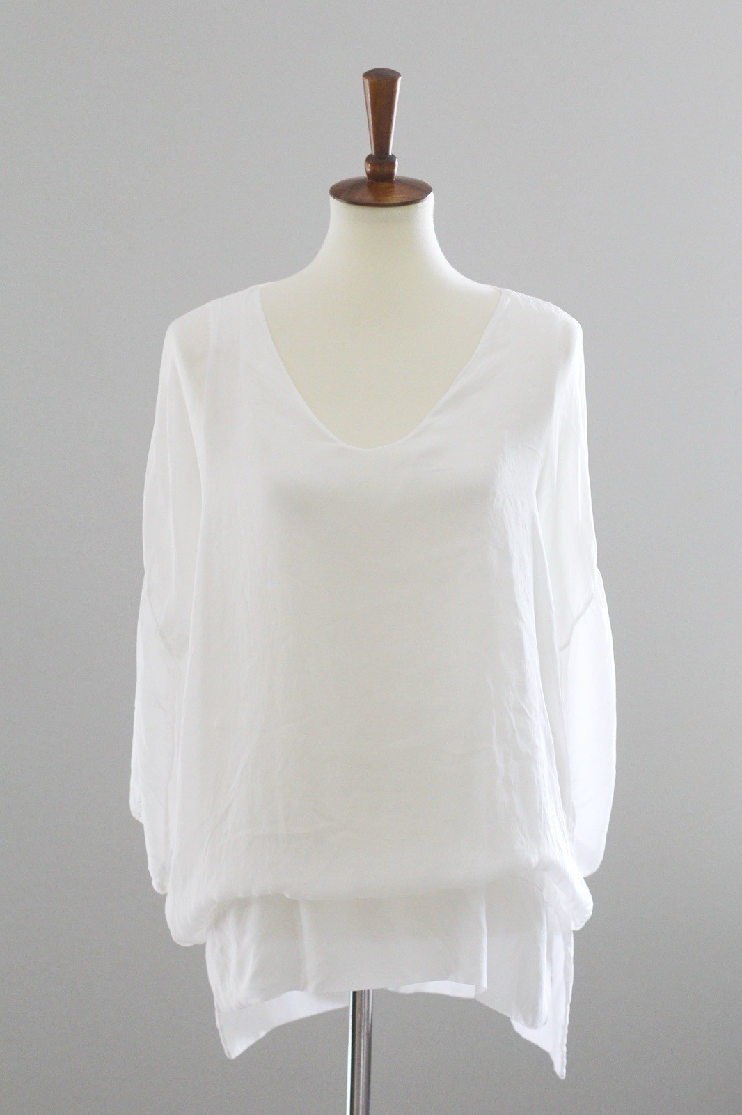 ANGELA MARA Italy Silk Blend Chiffon Flowy Blouse Top : White – L Large