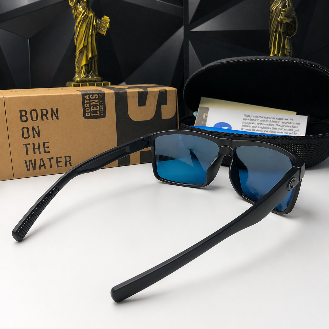 NEW Costa Del Mar Rincon Polarized UV Black Frame Orange Mirror Sunglasses