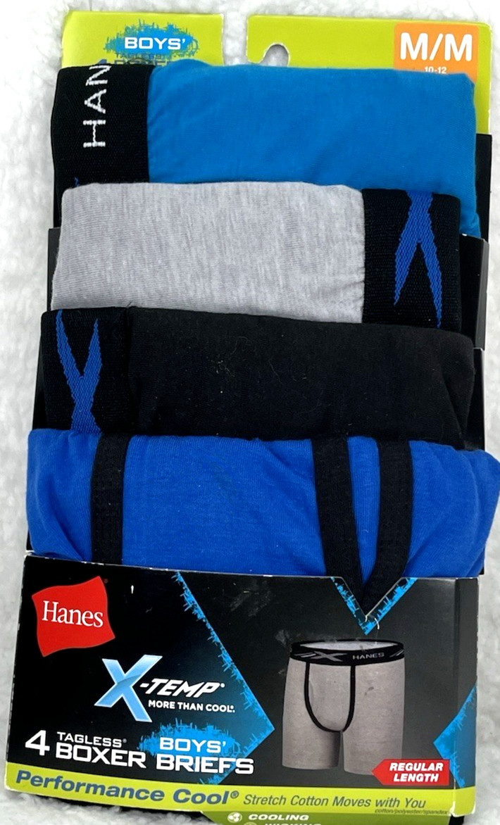 Hanes X-Temp Boys’ Boxer Briefs SZ Med 4-Pk Stretch Cotton Tagless Cooling Wicks