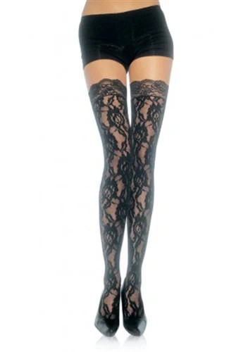 Lace Top Lace Thigh Highs – One Size – Black