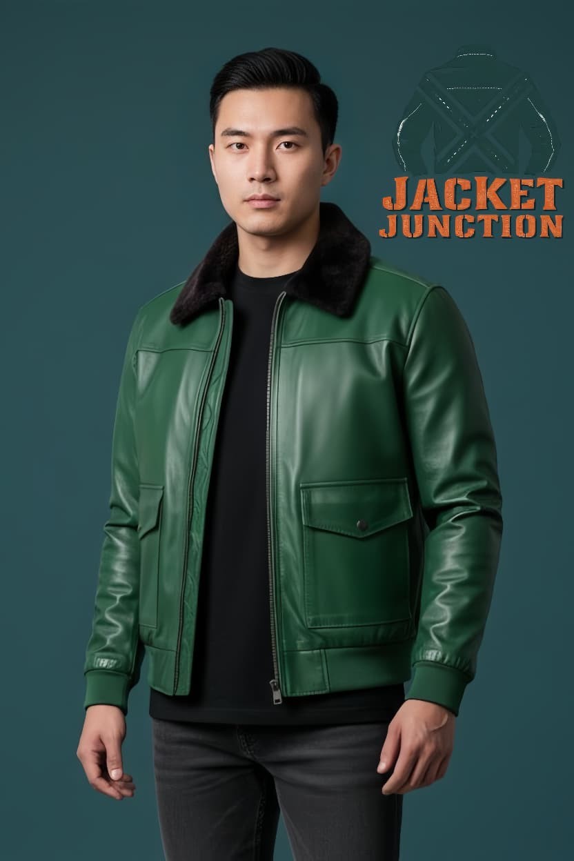 Men’s Lambskin Leather Bomber Jacket Faux Fur Collar Aviator Pilot Coat