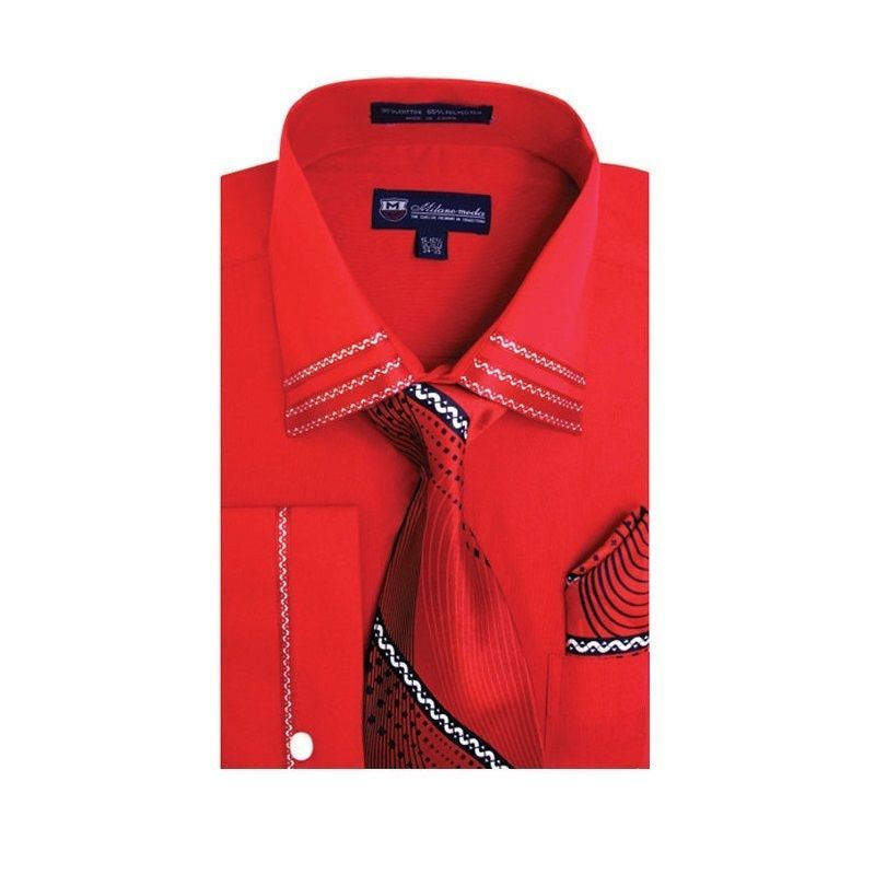 Fortino Landi Men’s French Cuff Dress Shirt with Tie and Handkerchief SG28