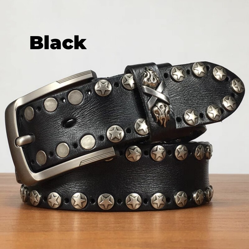 Real Leather Waist Belt Heavy Metal Rivet Studded Unisex Punk Rock Biker Belt