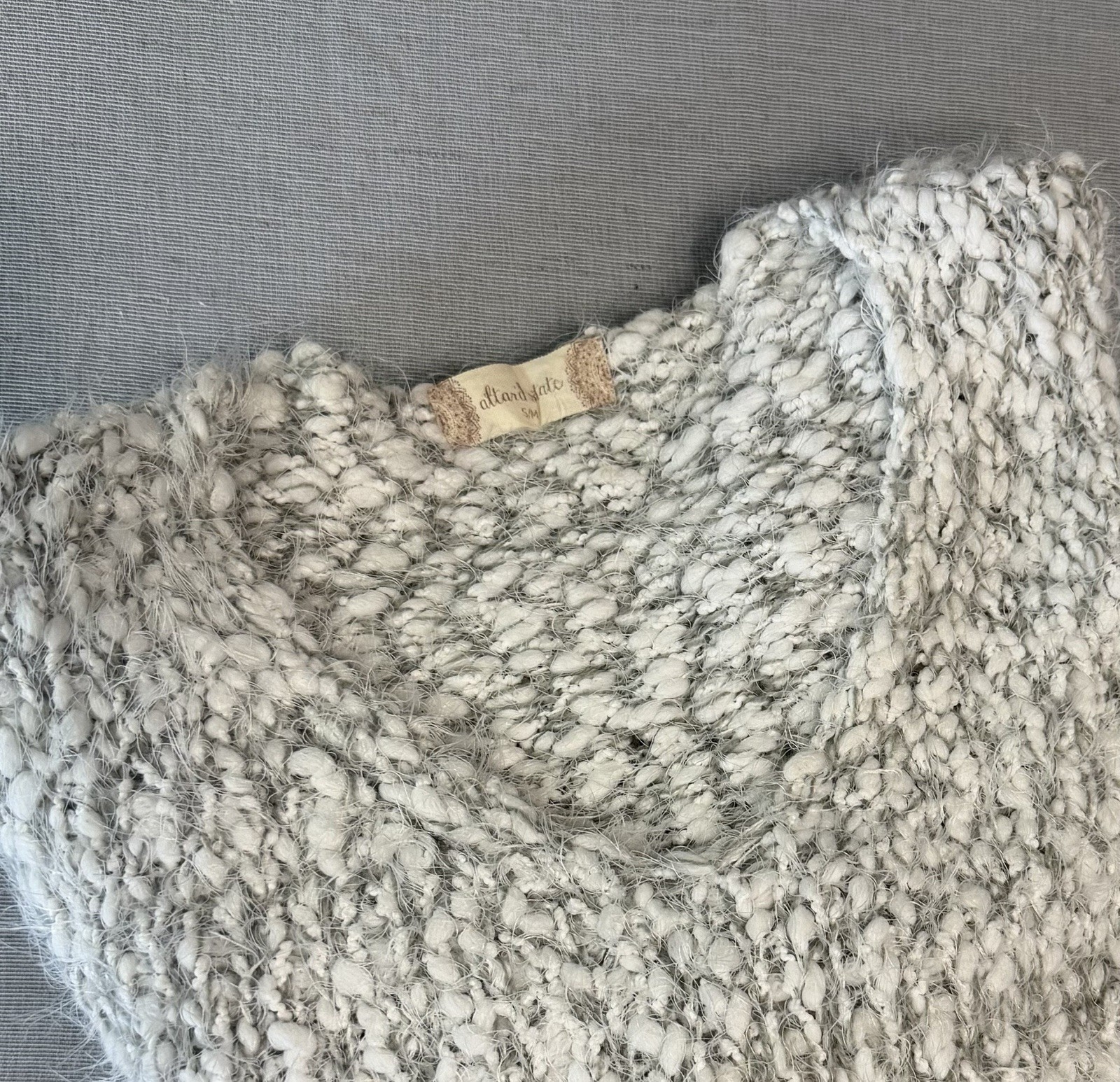 Altar’d State Gray White Marled Knit Cozy Soft Fall V-Neck Textured Sweater S/M